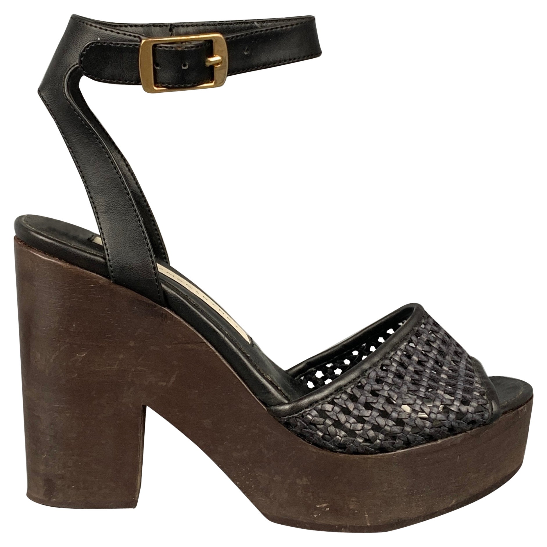 STELLA McCARTNEY Size 6 Black & Brown Woven Faux Leather Sandals