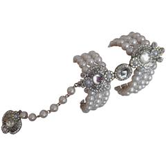 Faux Perle Diamante Juwelen Statement-Doppelarmband-Ring-Set