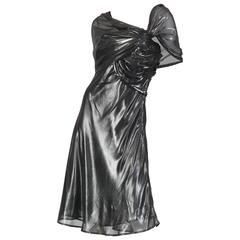 Liquid Silver Draped Chiffon Krizia Cocktail Dress 9