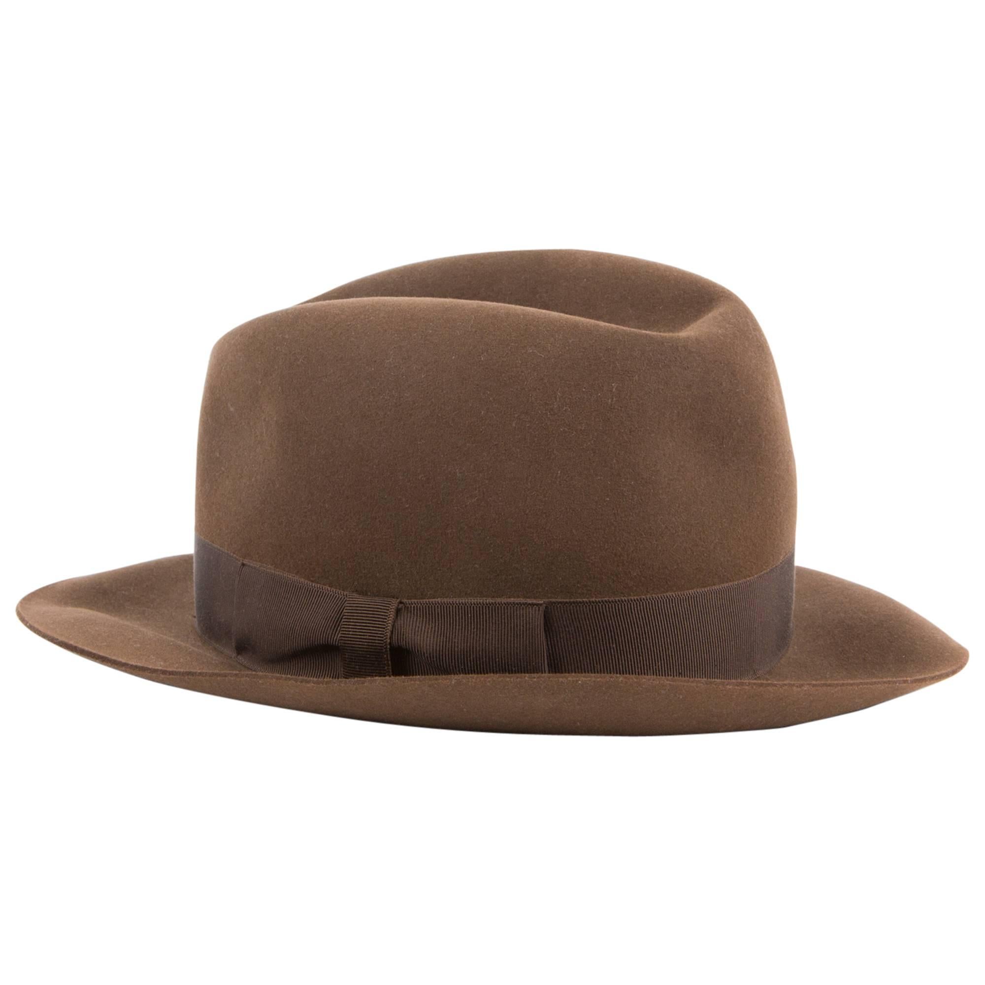 Chocolate Grosgrain Band Hermès Fedora Hat