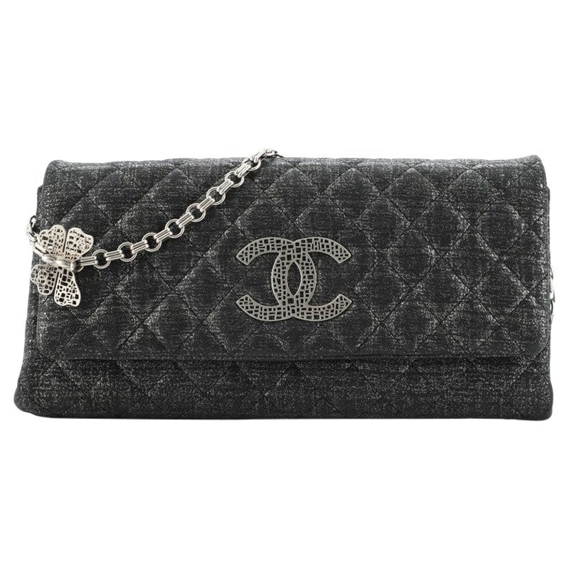 Chanel Butterfly Chain Clutch Quilted Glitter Fabric