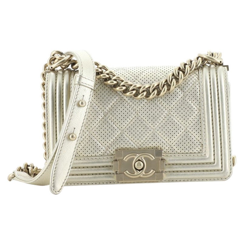 Chanel Boy Flap Bag Quilted Metallic Perforated Calfskin Small