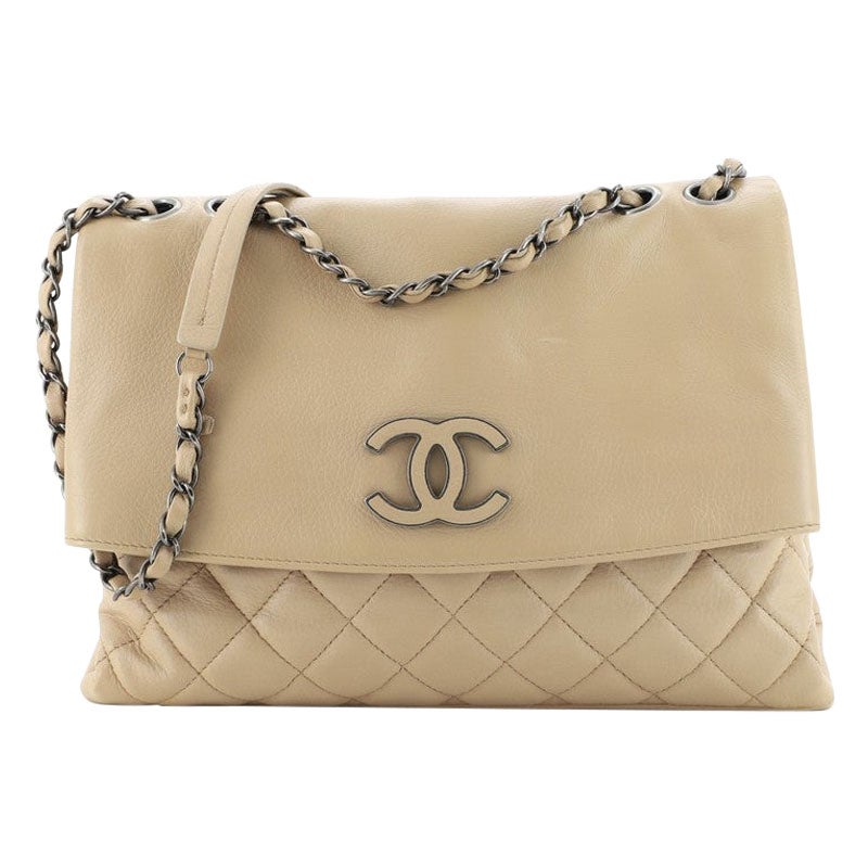 Chanel Hamptons Foldover Flap Bag Quilted Calfskin Medium at