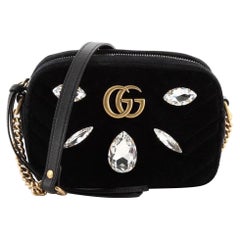 Used Gucci GG Marmont Crystal Emb Matelasse Black Velvet Shoulder Bag