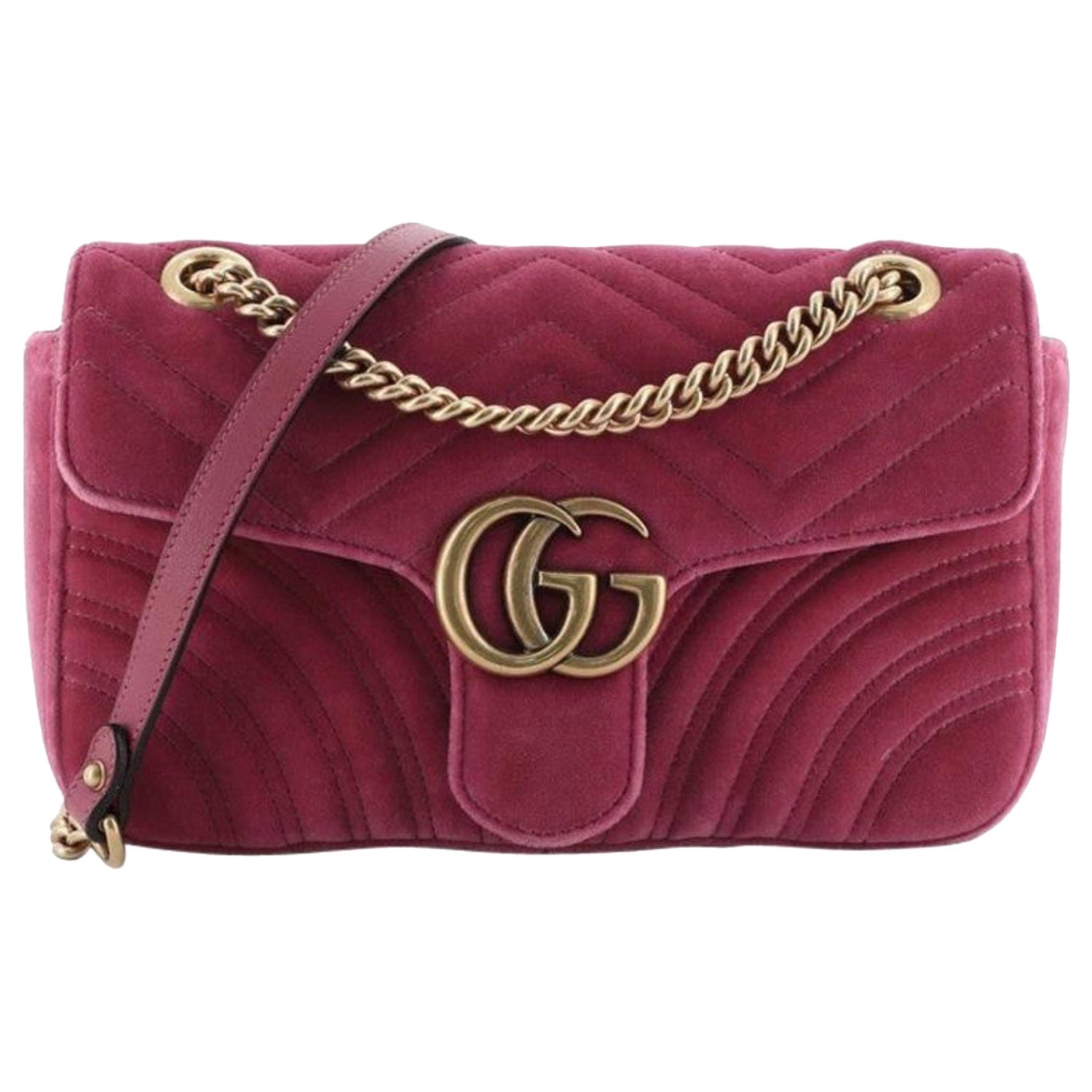 Gucci Marmont Velvet Flap Bag Small Rose at 1stDibs