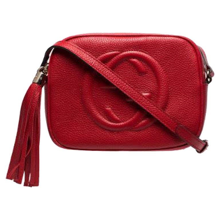 Gucci Interlocking G Shoulder Bag Small Red in Pebbled Caflskin with  Gold-tone - US