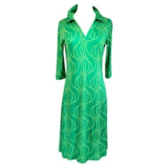 Green on green wave dots silk jersey polo dress FLORA KUNG