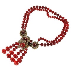 Miriam Haskell Ruby Melon Gripoix Glass Bead Necklace