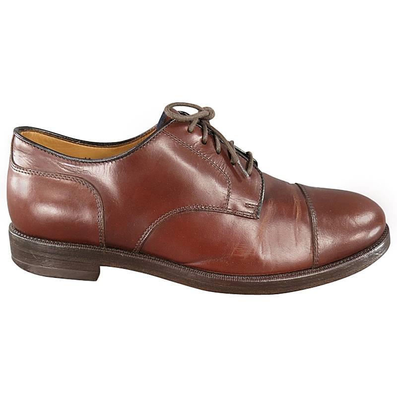 BRUNELLO CUCINELLI Size 8 Brown Leather Cap-toe Lace Up