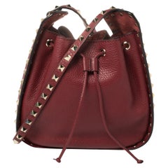 Valentino Red Leather Rockstud Bucket Shoulder Bag