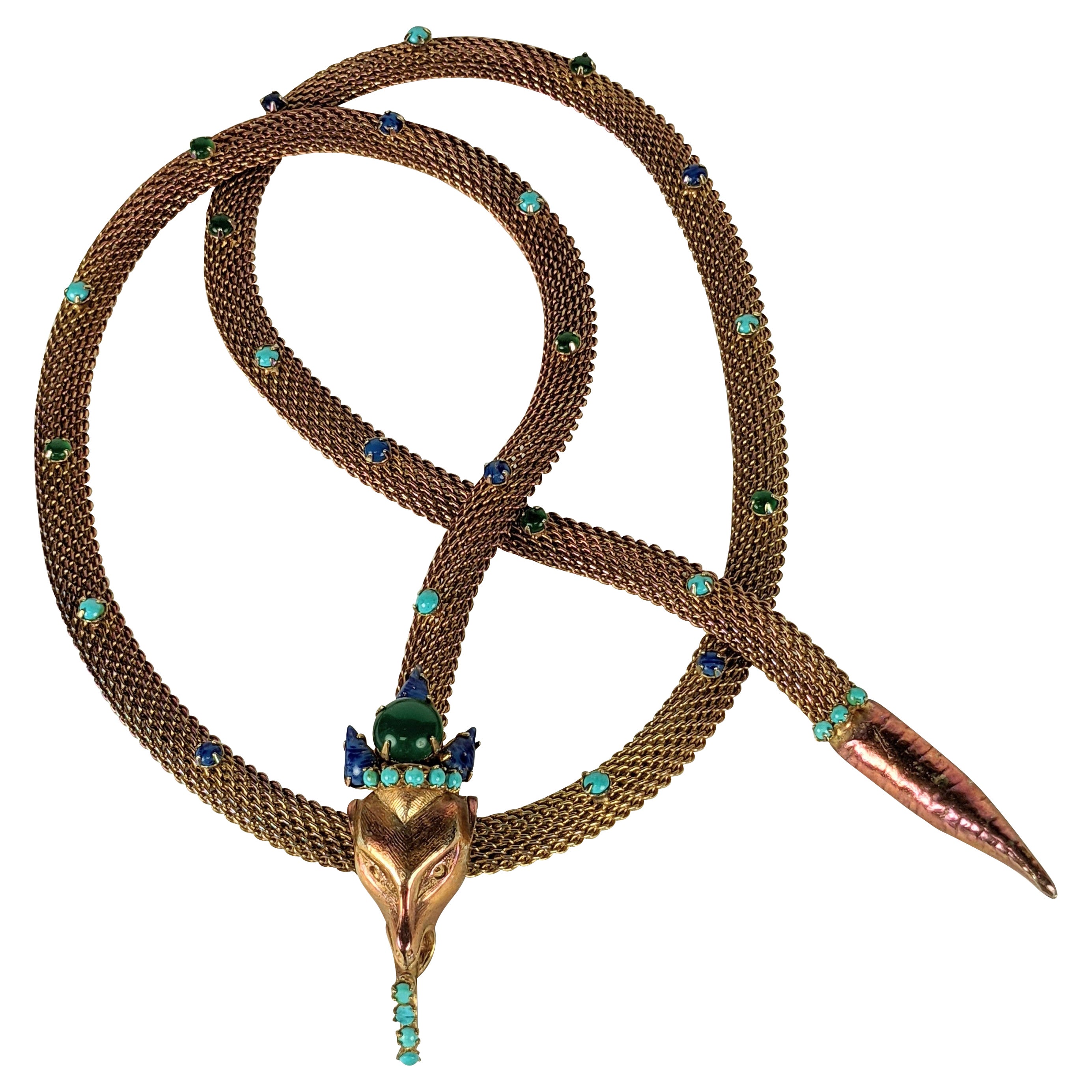 Robert Jeweled Fox Head Belt-Necklace For Sale