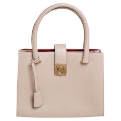Salvatore Ferragamo Beige Leather Gancini Lock Tote