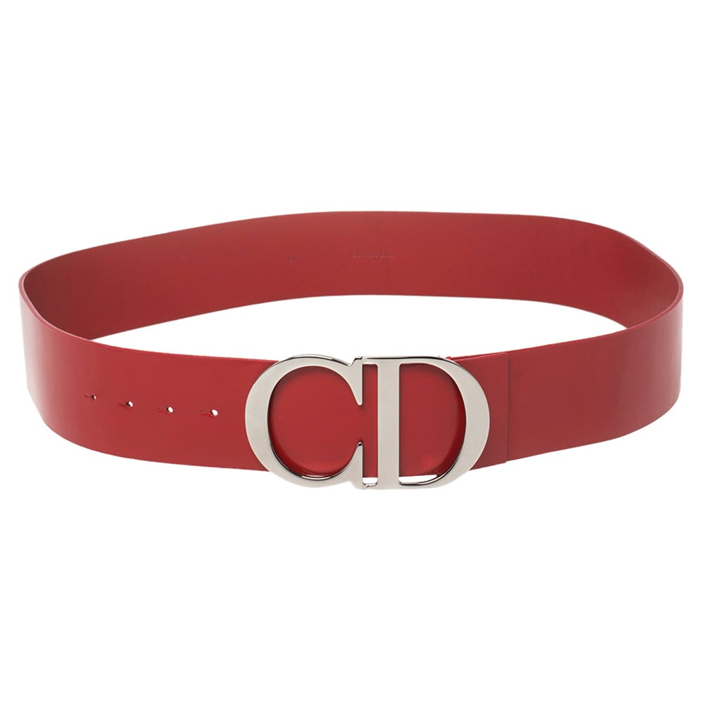 Dior Red Smooth Leather CD Logo Waist Belt 90 CM