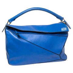 Used Loewe Blue Leather Large Puzzle Shoulder Bag