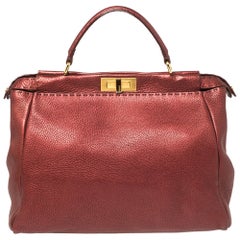 Fendi Metallic Red Selleria Leather Large Peekaboo Top Handle Bag