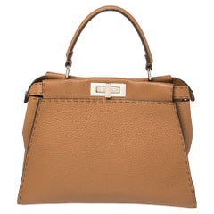 Fendi Brown Leather Medium Selleria Peekaboo Top Handle Bag