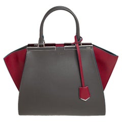 Fendi Grey/Red Leather 3Jours Large Tote Bag
