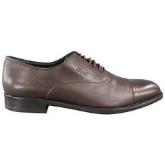 GUCCI Size 8 Chocolate Brown Leather Cap Toe Embossed Lace Up