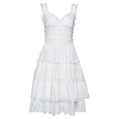 Dolce & Gabbana White Cotton Lace Trim Detail Tiered Mini Dress S