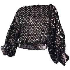 Vintage Jeanette Kastenberg 1980s St Martin Nero Argento Paillettes 80s Silk Blouse