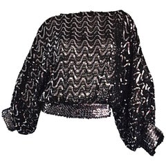 Vintage Jeanette Kastenberg 1980 St Martin Black Silver Sequin 80s Silk Blouse 