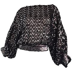 Vintage Jeanette Kastenberg for St. Martin Black + Silver Sequin Silk Blouse 7