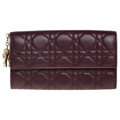 Dior Burgundy Cannage Leather Lady Dior Continental Wallet