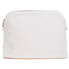 Hermes White Canvas Bolide Cosmetic Pouch 25