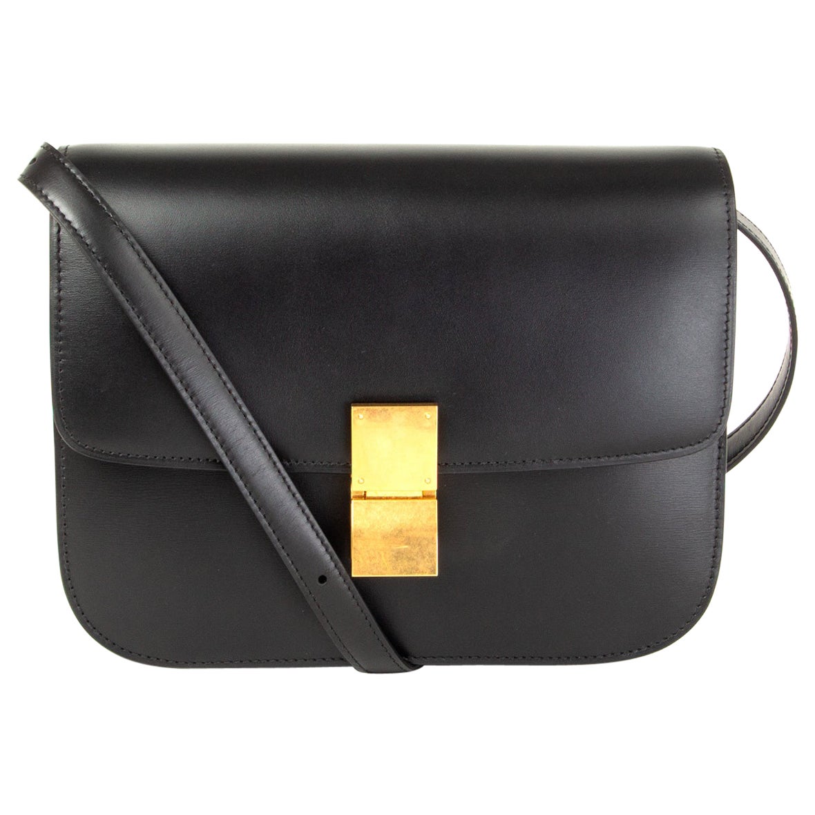 CELINE black leather MEDIUM CLASSIC BOX Shoulder Bag