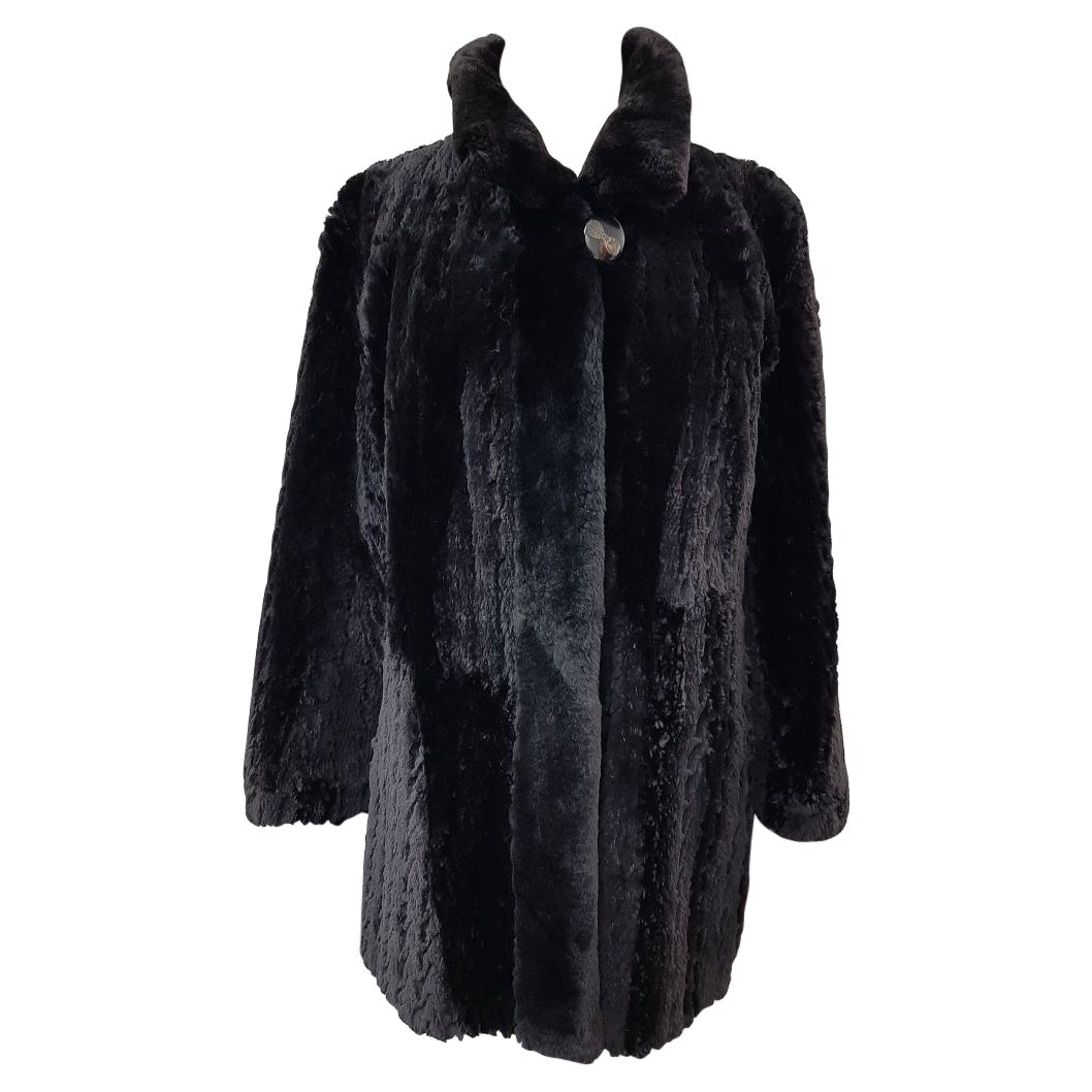 Unused black sheared beaver fur coat size 8 For Sale