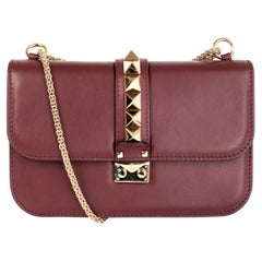 VALENTINO burgundy leather ROCKSTUD GLAM LOCK MEDIUM Shoulder Bag
