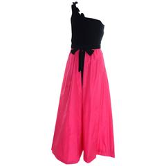 1980s Eugene Alexander Sarasota Florida Vintage Dress Evening Gown Pink Black