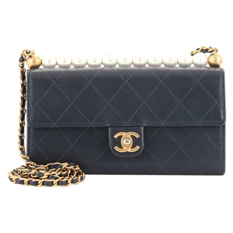 Chanel Chic Pearls Clutch with Chain Quilted Goatskin