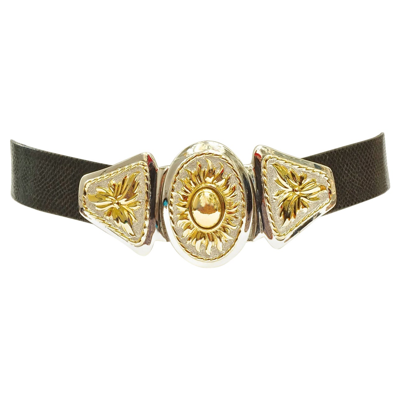 Alexis Kirk Black Leather Snakeskin Belt with Gold Plated Silver Plated Buckle