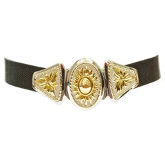 Used Alexis Kirk Black Leather Snakeskin Belt with Gold Plated Silver Plated Buckle