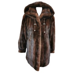 Cappotto di pelliccia di visone demi buff non usato con cappuccio taglia 10