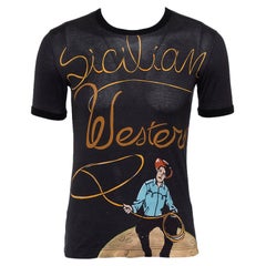 Dolce & Gabbana Black Sicilian Western Printed Cotton Crewneck T-Shirt XS