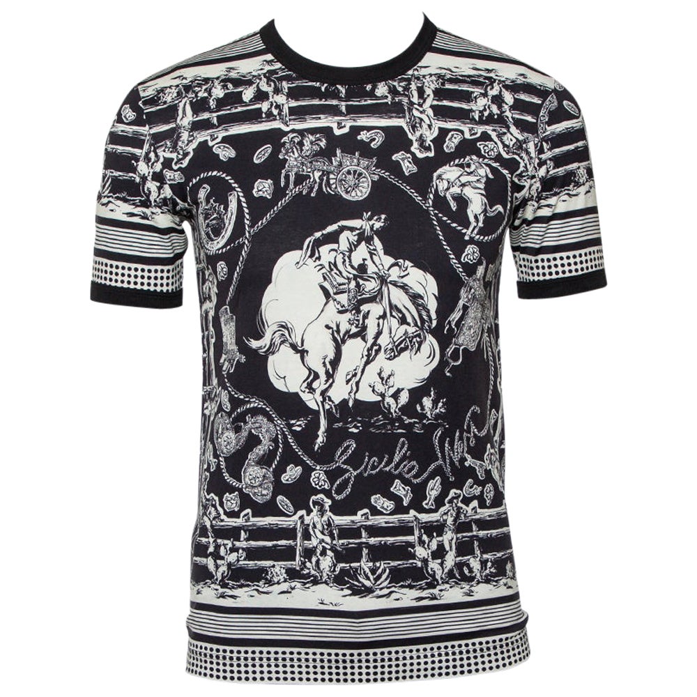 Dolce & Gabbana Monochrome Printed Cotton Crewneck T-Shirt XS For Sale