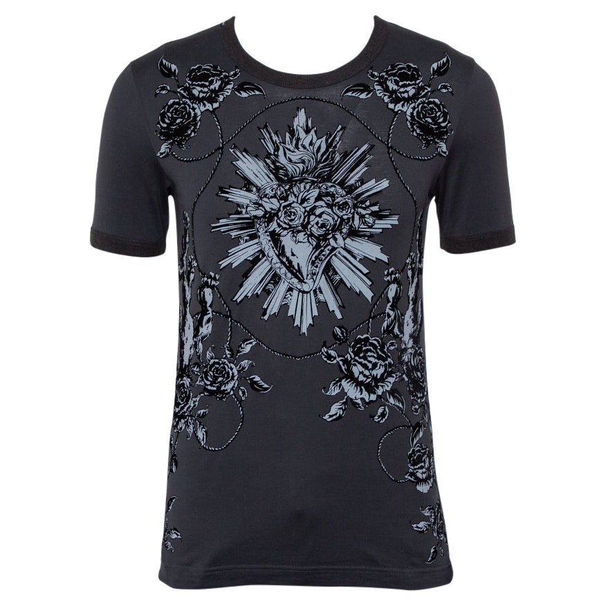 Dolce & Gabbana Grey Sacred Heart Flock Print Cotton T-Shirt XS