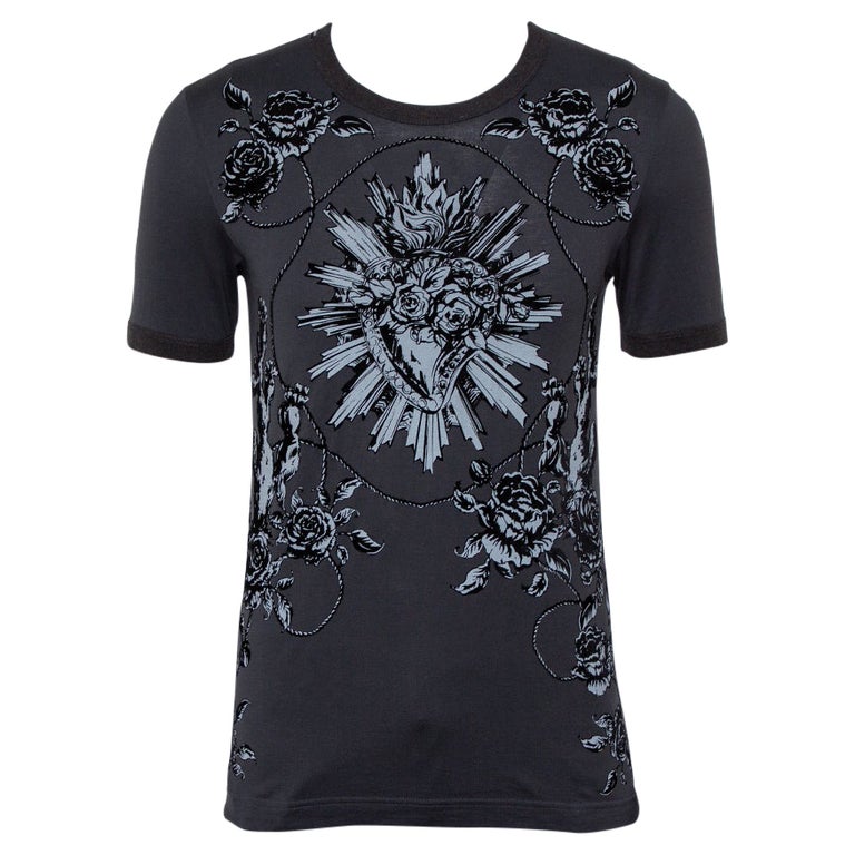 Dolce and Gabbana Grey Sacred Heart Flock Print Cotton T-Shirt XS For Sale  at 1stDibs