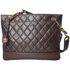 Retro CHANEL gunmetal, bronze lambskin tote bag with gold tone chains and CC.