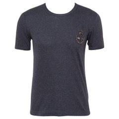 Dolce & Gabbana - T shirt in cotone grigio con patch a forma di corona e ape XS