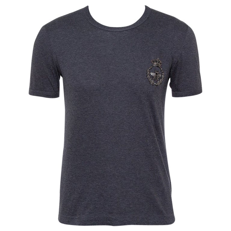 Dolce and Gabbana Grey Cotton Crown and Bee Patch T Shirt XS For Sale at  1stDibs
