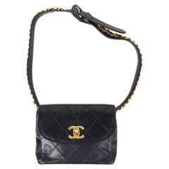 CHANEL dark blue quilted leather VINTAGE Belt Bag Hip Pack