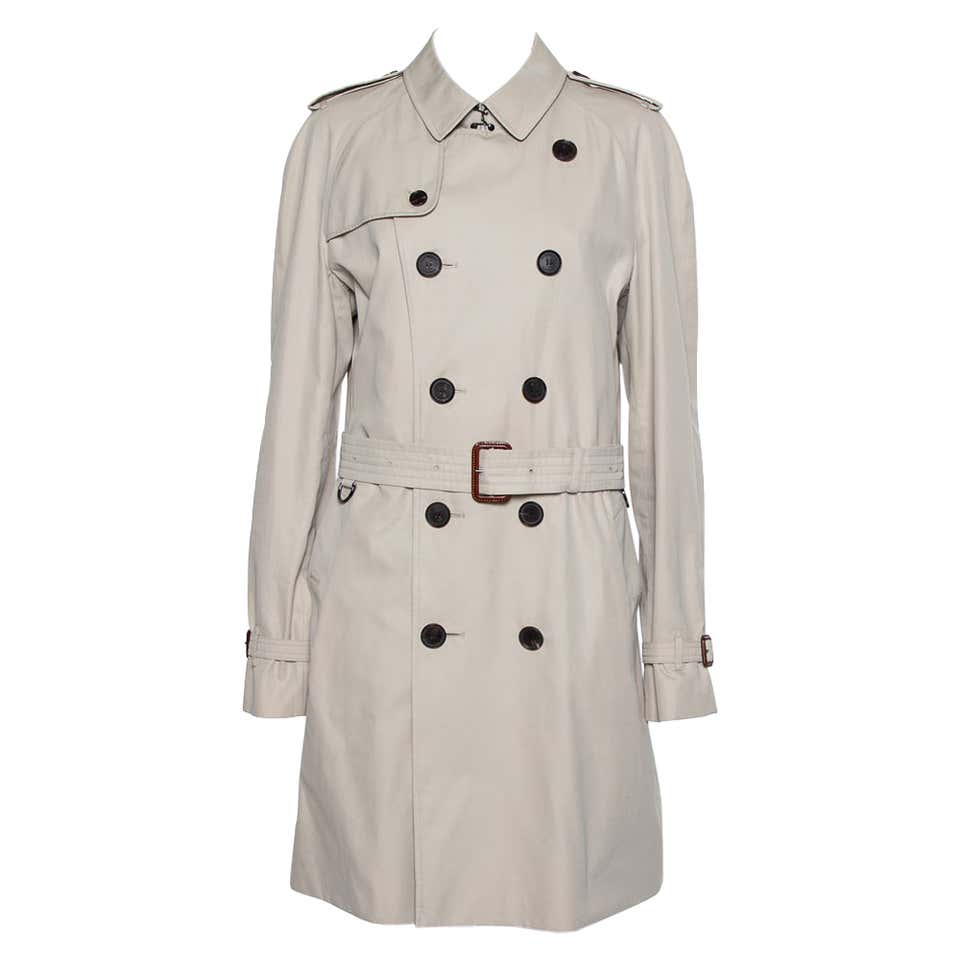 Burberry Tan/Brown Leather Trench Coat with Belt sz 4 For Sale at 1stDibs