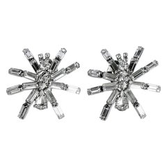 Vintage Silver Tone and Clear Rhinestone Clip On Spider Earrings, circa 1980s