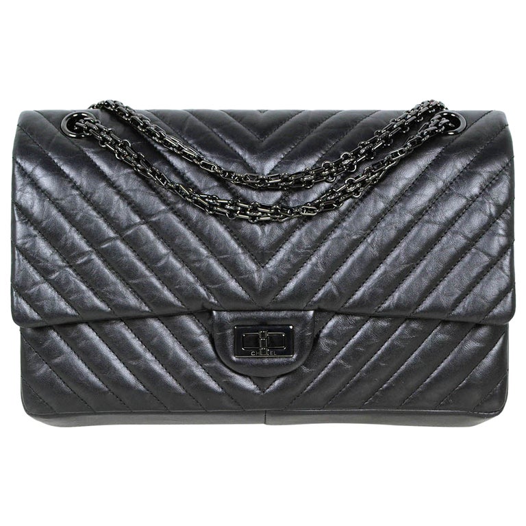Chanel So Black Calfskin Leather Quilted 2.55 Reissue 226 Classic