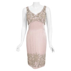 Vintage 1960's Helen Rose Couture Fully-Beaded Blush Pink Silk Hourglass Dress
