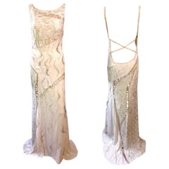 Vintage Atelier Versace Couture F/W 1998 Runway Embellished Sheer Cutout Gown Maxi Dress