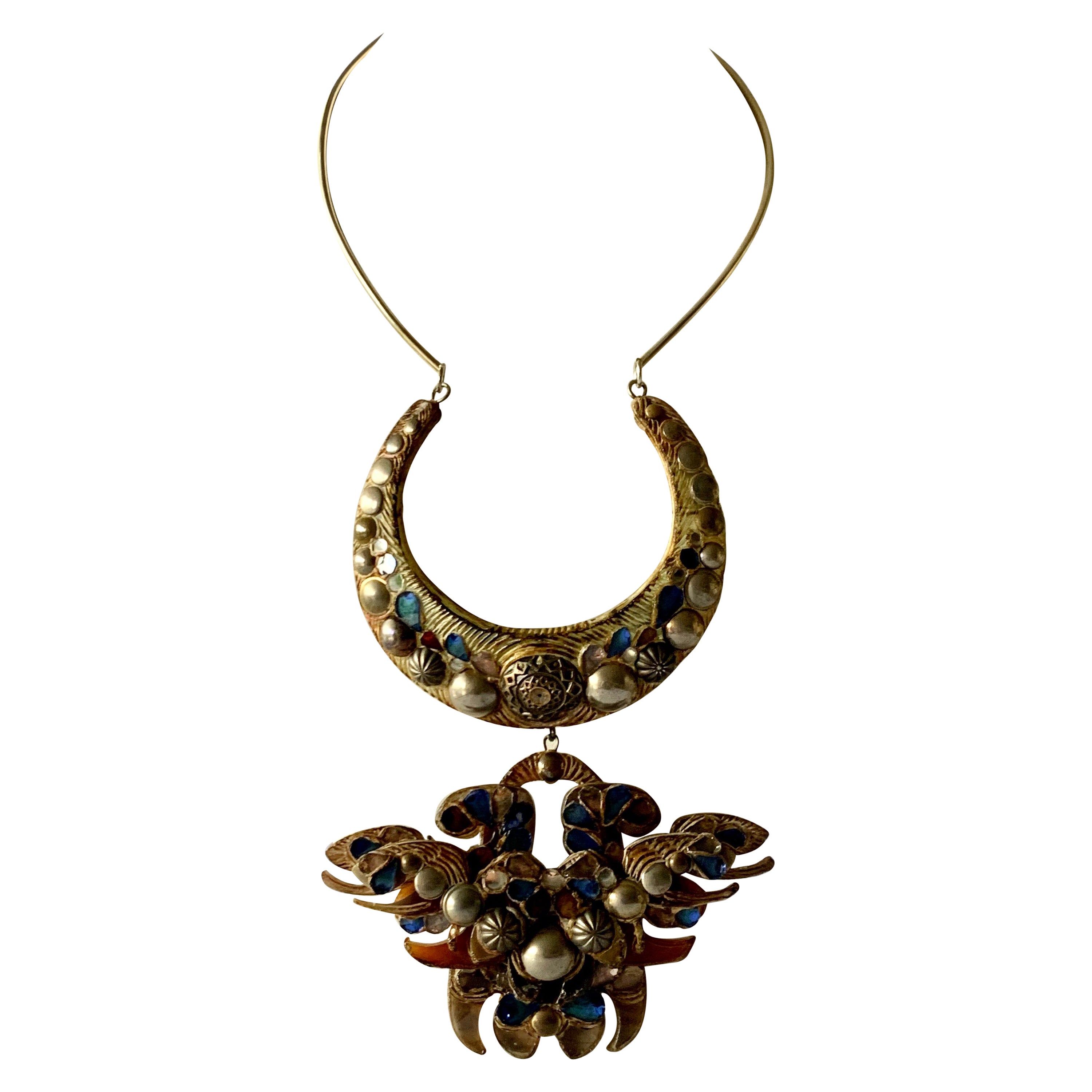 Monumental Vintage French Artisan Iridescent Talosel Statement Necklace 